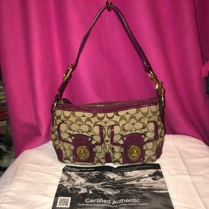 Coach Legacy Tan/Magenta Signature Turnlock Purse